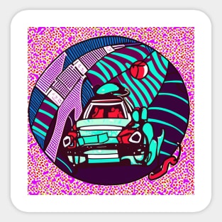 Space car in a utopian future world Sticker